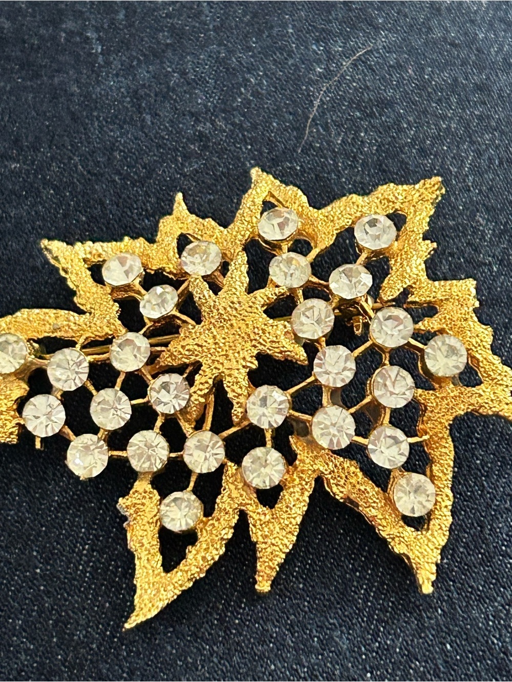 4/$100 Gold Leaf motif Crystal Brooch - Unbranded VTG
